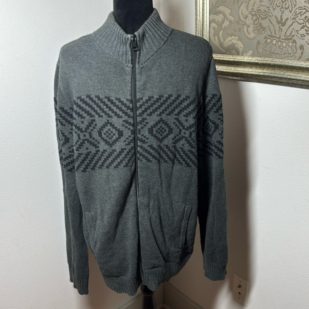 Express gray full front zipper mock neck 100% cotton black western print sz L